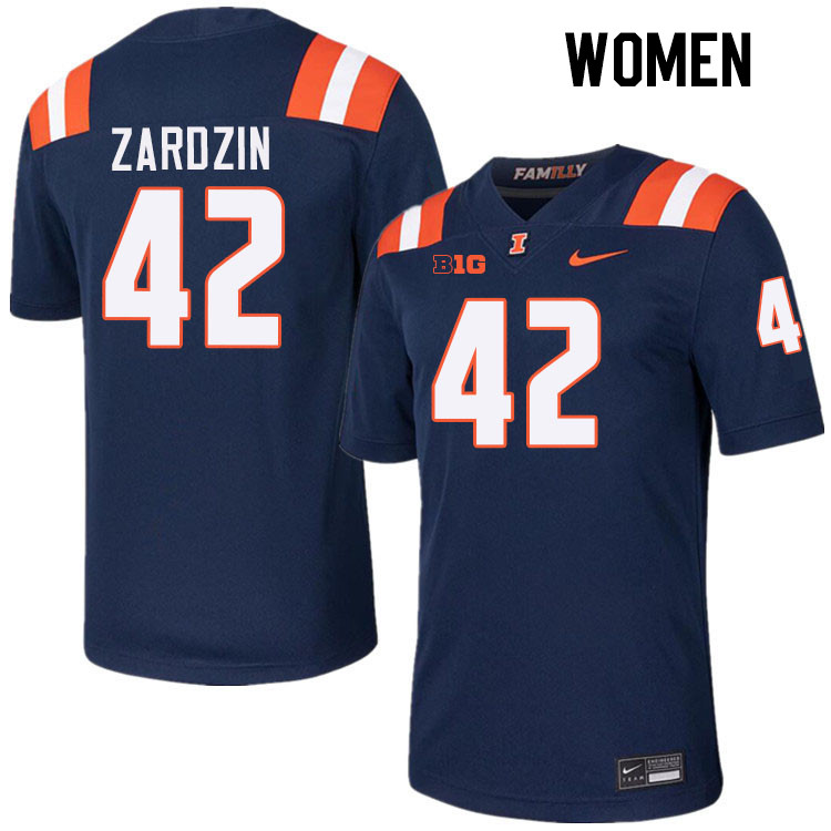 Women #42 Luke Zardzin Illinois Fighting Illini College Football Jerseys Stitched-Navy